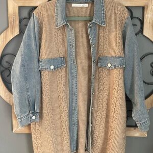 NWOT Altar'd State Denim and Tan Knit Jacket